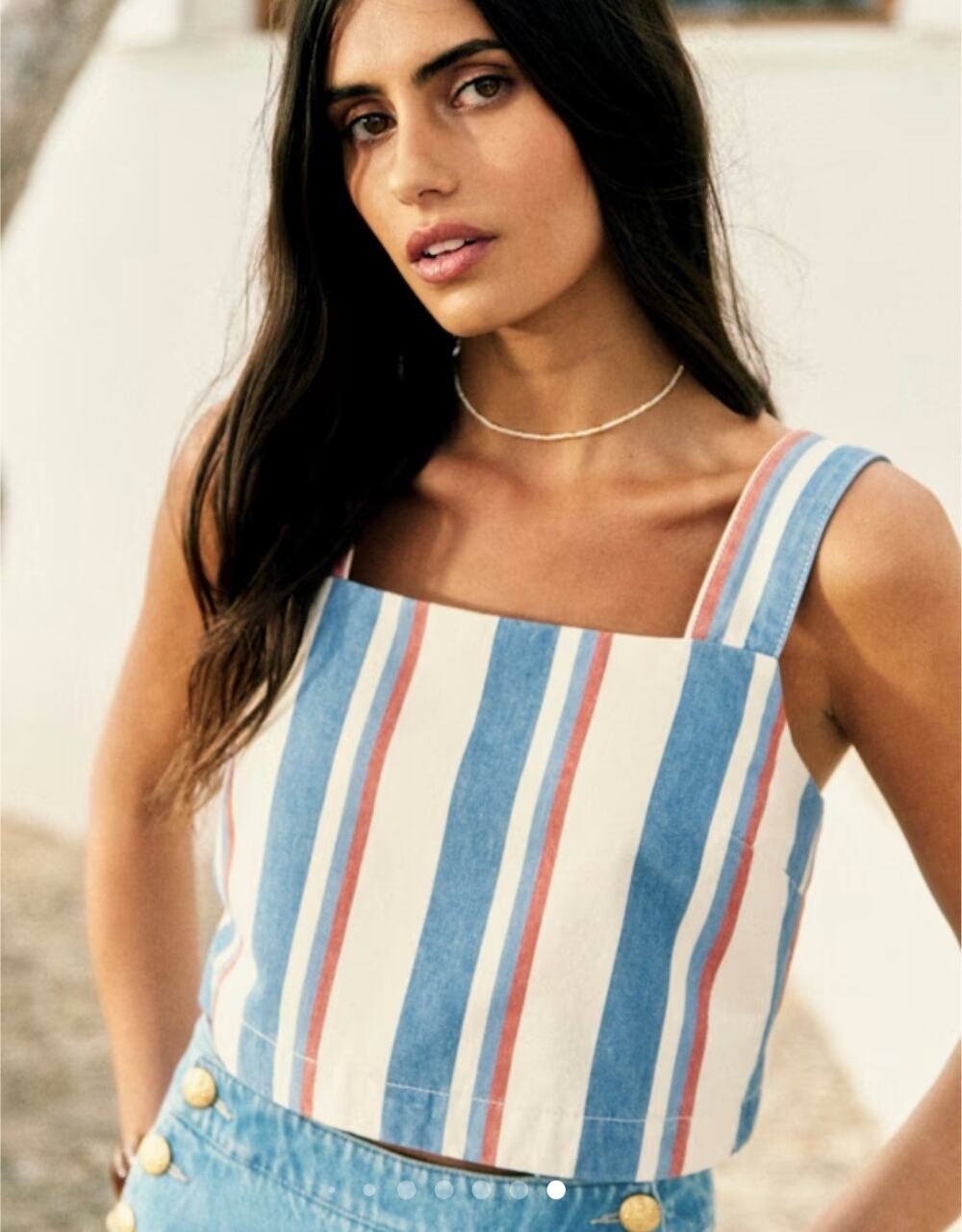 Sezane Blue Red Ilot Stripes Marga Blouse Crop Tank Top NWT Size 36 Size Small